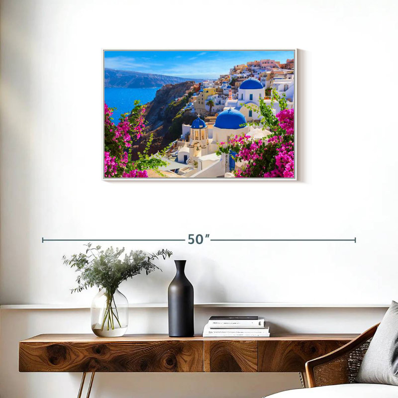 Perspectives d'Oia, Cadre flottant blanc, 31 po x 21 po