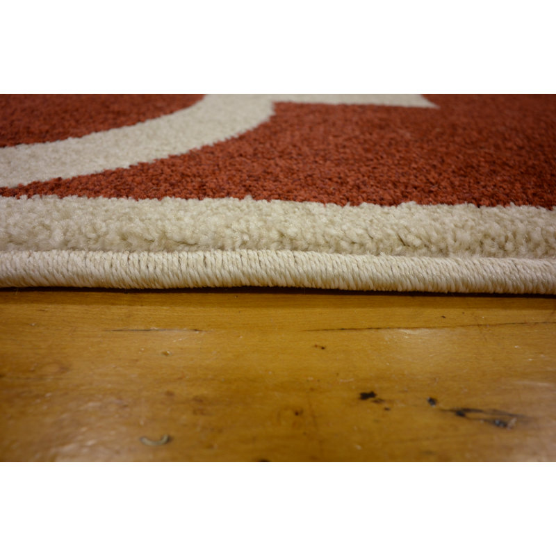 Tapis rouge rouille / blanc Molly, Rond 8 pi