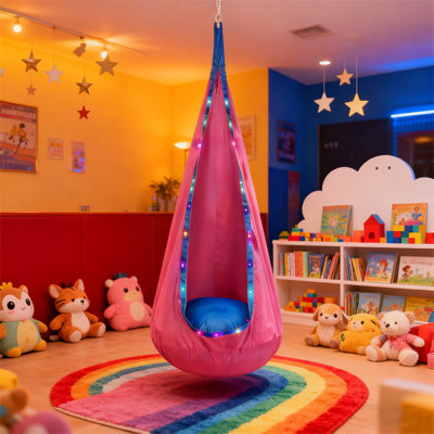 1 ensemble de chaise berçante à bascule à DEL avec coussin d'air et ensemble de fixation pour hamac avec éclairage à DEL 16 couleurs variables, télécommande, convient au camping, au Nouvel An, aux anniversaires, aux cadeaux de printemps de la Saint-Valentin - installation facile et conception portable
