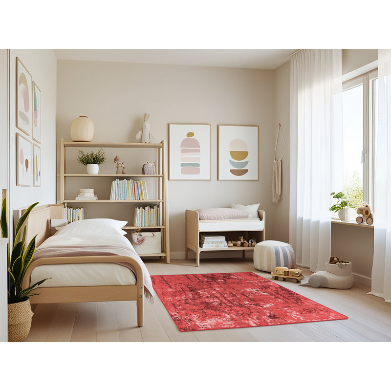 Tapis rouge Mid-Century moderne 2521, Rectangle 3 pi x 5 pi