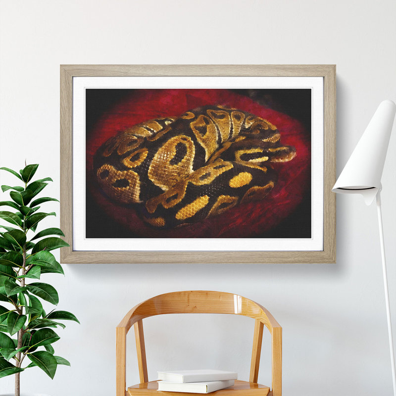 Python Snake - Picture Frame Painting, 27cm H x 36cm W x 2cm D, Oak Framed