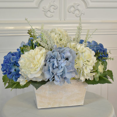 Blue and Cream Silk Flower Arrangement