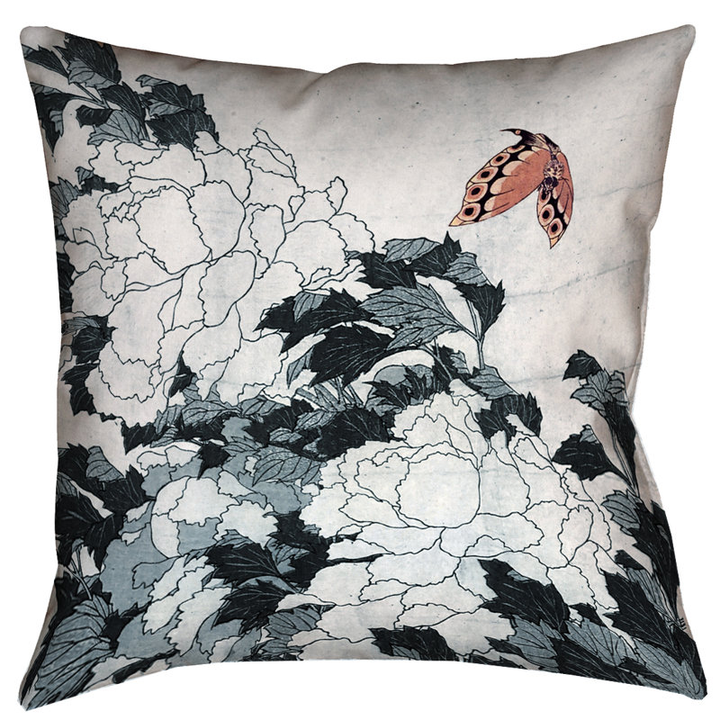 Coussin Katsushika Hokusai, 18 po x 18 po, Pêche / gris