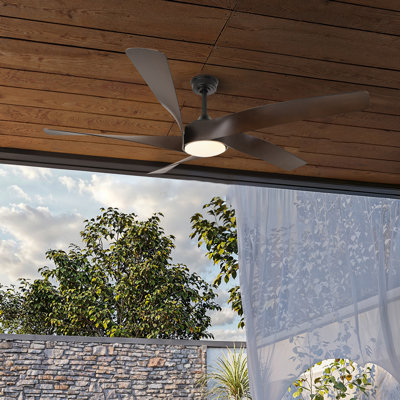 Kappler 60-Inch Indoor/Outdoor Ceiling Fan with ABS Blades, Matte Black with Dark Brown Blades,6CCT Selectable LED, Whisper-Silence DC Motor, Remote (5-Blade)