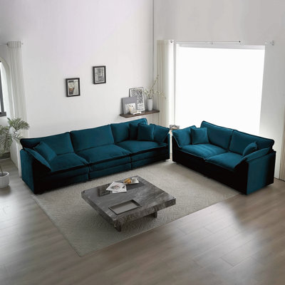 Ensemble de canapés avec 2 canapés en chenille, ensemble de canapés à 2 places et 3 sièges profonds, ensemble de canapés modernes pour le salon, chenille bleue