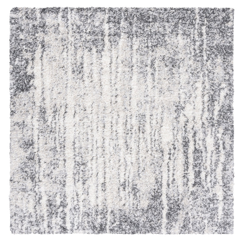 Tapis gris / ivoire à motif abstrait Mena, Carré 6 pi 7 po