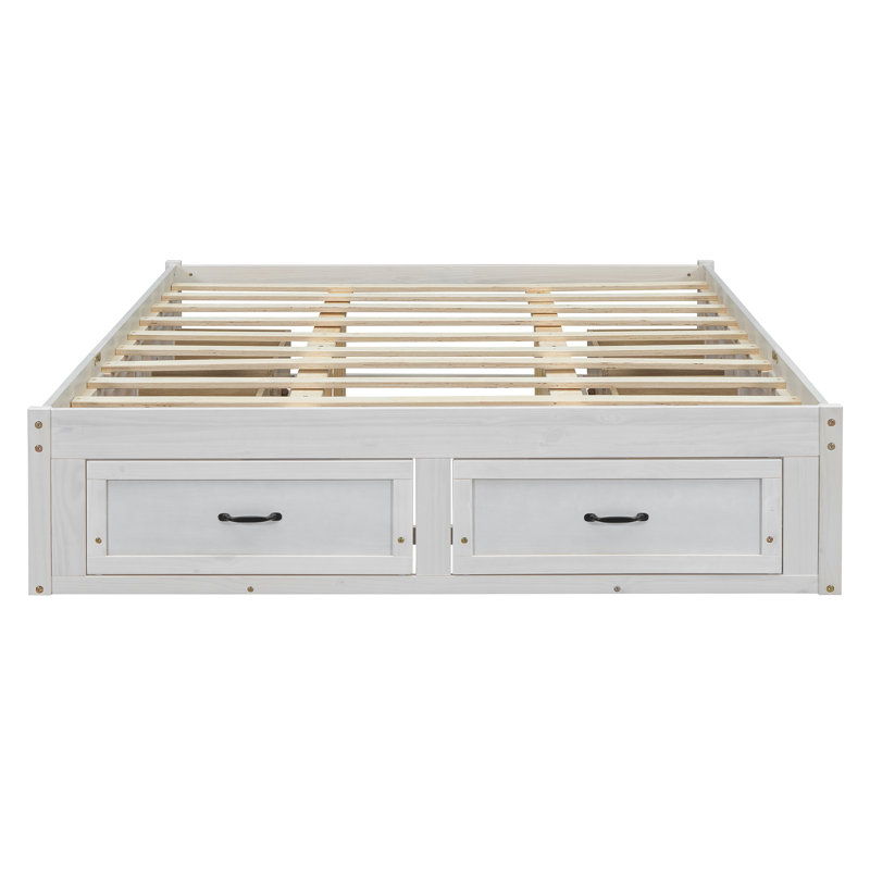 6 Drawers Storage Platform Bed, Antique White, Queen