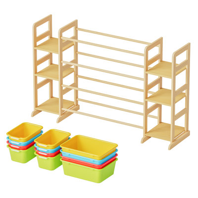 Organisateur de rangement pour jouets avec 6 tablettes et 12 bacs, bibliothèque pour enfants, étagère à jouets