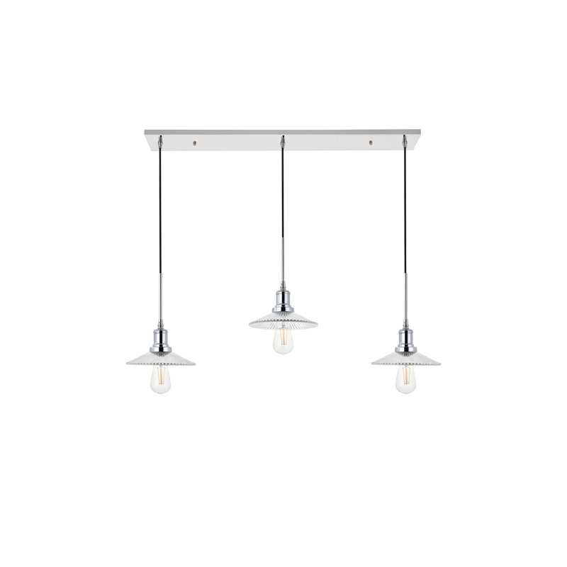 Luminaire suspendu linéaire pour îlot de cuisine 3 lumières Seybert, Chrome