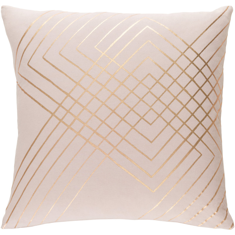Crescent Cotton Throw Pillow Cover, Cream/Metallic - Copper, 20" H x 20" W, Down Blend