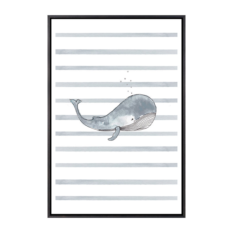 Décoration murale « Whale right Stripes I Kids », H 26 po x l 18 po x P 1,5 po, Toile avec cadre noir patiné