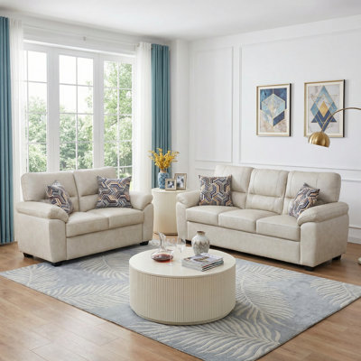 Faux Leather Loveseat And Sofa Set With Accent Pillow