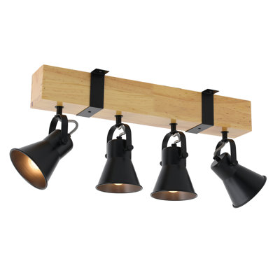 4-Light Black Industrial Track Pendant Light - Adjustable Chain Hanging Ceiling Fixture for Kitchen Island, Dining Room, or Living Room