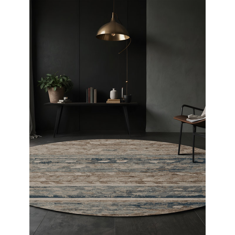 Tapis gris lavable à la machine, Rond 7 pi