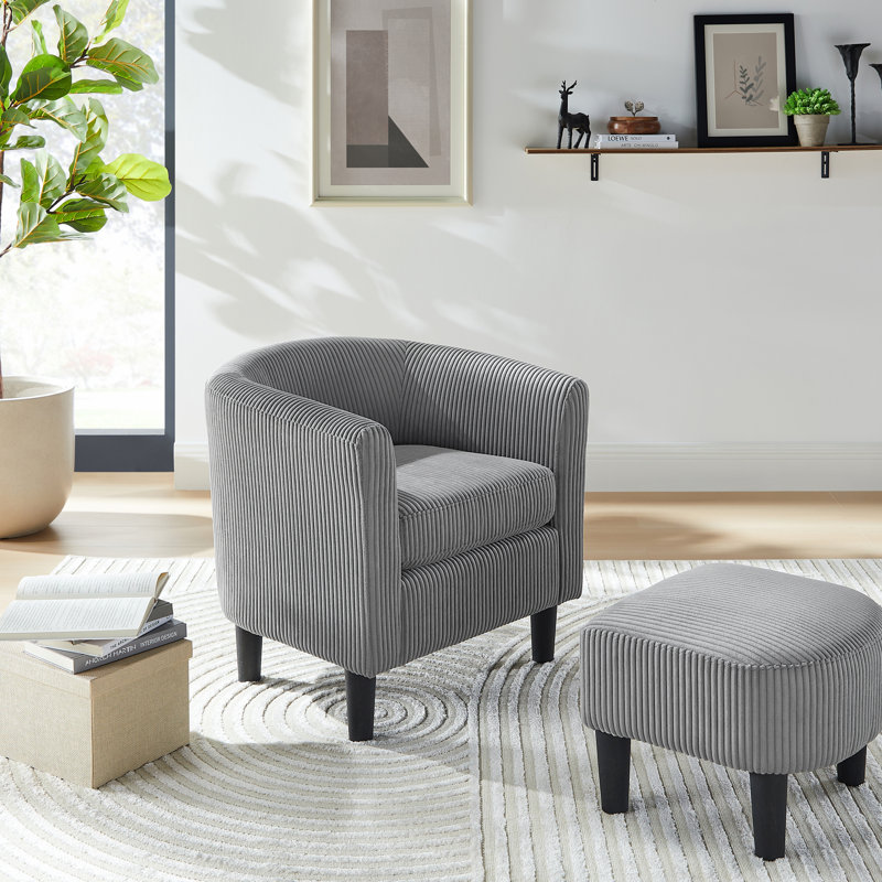 Chaise rembourrée avec repose-pieds, Velours côtelé gris 1