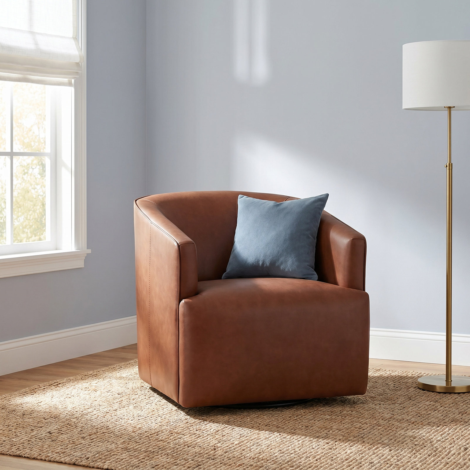 Eucalyptus Genuine Leather Swivel Chair, Vintage Brown Top Grain Genuine Leather