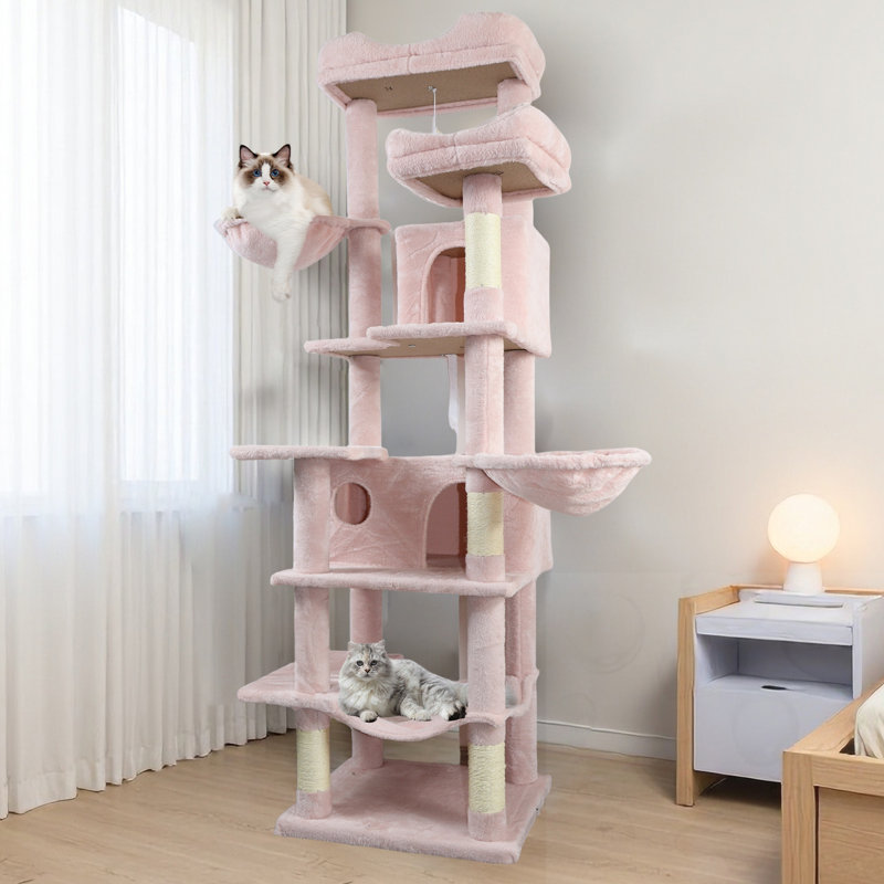 Arbre à chat multi-niveaux grand et haut avec coussins amovibles, Pink