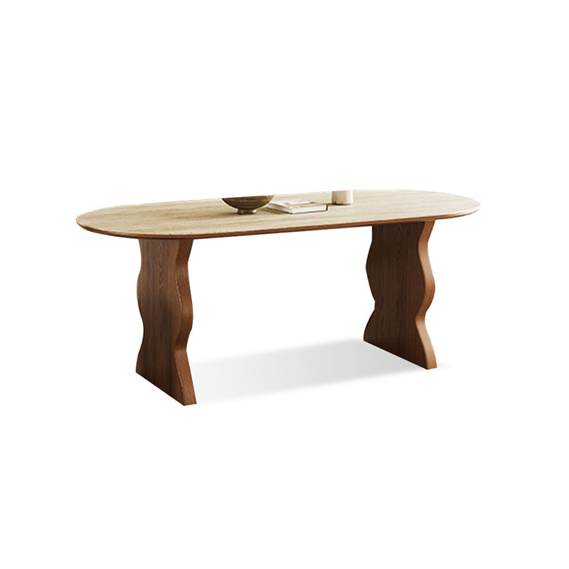 Table de salle à manger Kelford Beige + brun ovale fritté pierre + bois massif, H 29,53 po x L 70,87 po x l 31,5 po