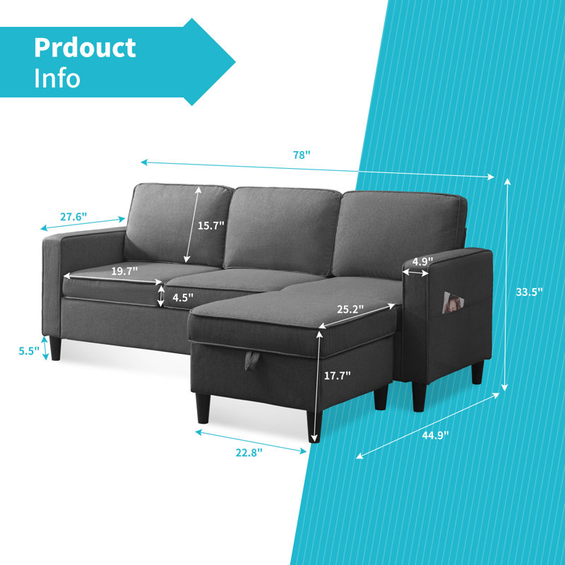 4 Seater Linen Sofa, Dark Grey