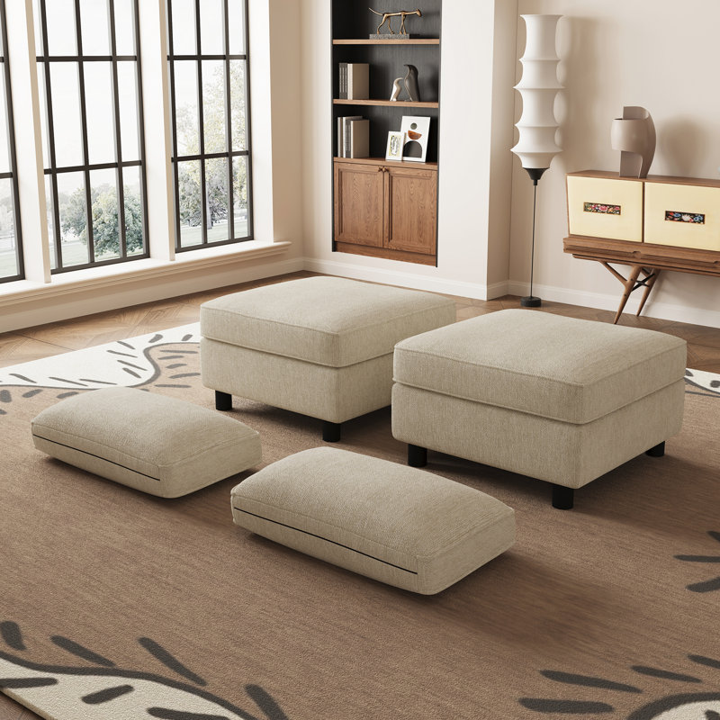 Deux repose-pieds modulaires avec rangement, Beige