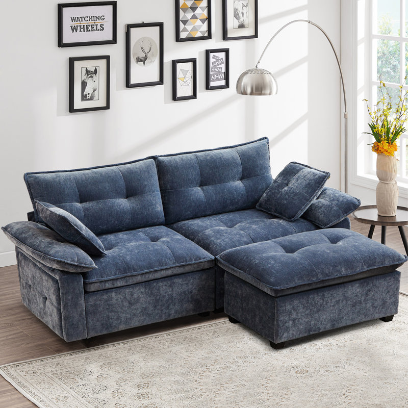 Modern Chenille Sectional Sofa With Movable Ottoman – L-shaped Couch For Living Room, Soft Upholstery Boneless, 4 Colors (beige, Blue, Light Gray, Gray)