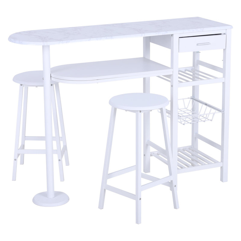 Karmello 2 - Person Four Leg Dining Set, White, White