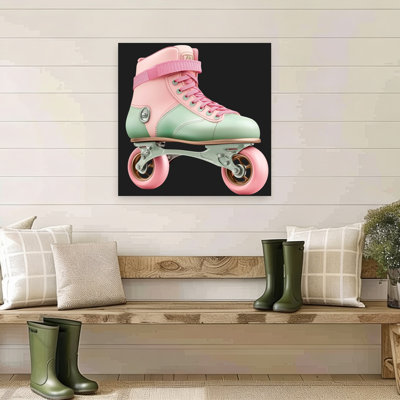 Retro Pastel Roller Skate Classic Playful Retro Wall Art Print 1 Piece Wrapped Canvas Wall Art