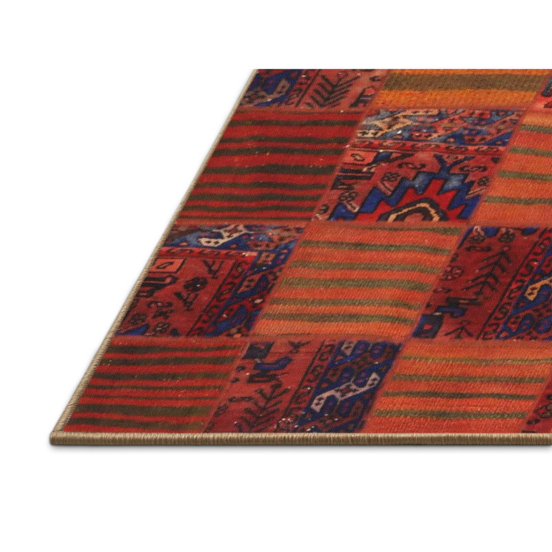 Tapis de zone orange/rouge contemporaine, Rectangle 8 pi x 10 pi