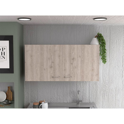 Armoire murale Napoles, deux tablettes, double porte - blanc / gris clair
