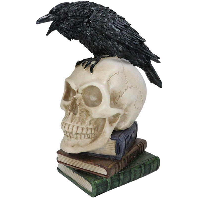 Figurine Beamon Ebros Corbeau perché sur un crâne