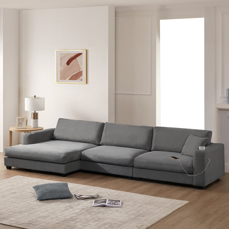 Oversized Sectional Sofa With Chaise, Gray Corduroy