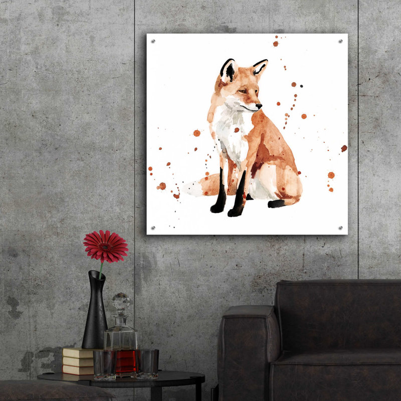 «Watercolor Fox II» par Victoria Barnes - peinture sans cadre, H 36 po x l 36 po x P 0,2 po