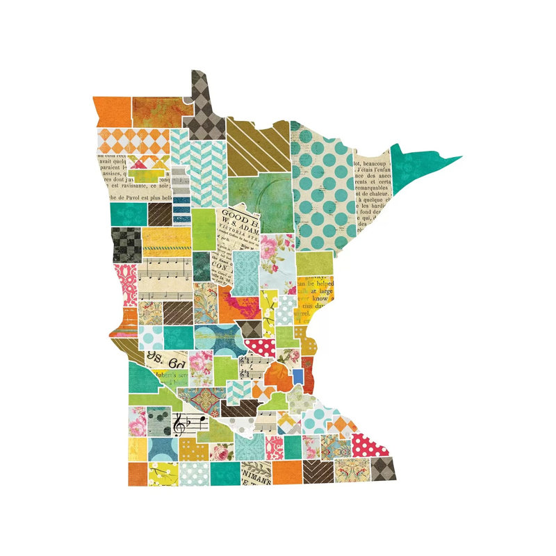 Minnesota Quilted Collage Map 1 Piece Wrapped Canvas Wall Art, 93.98 cm H x 93.98 cm W x 3.175 cm D