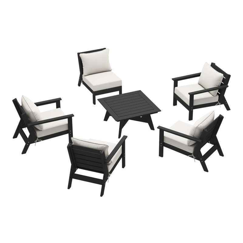 6-Piece Deep Seating Set, Black, White
