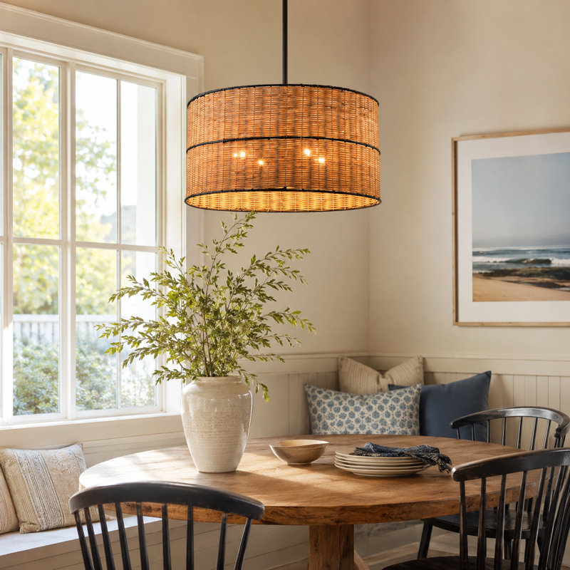 Lustre tambour en rotin 4 lumières Caong