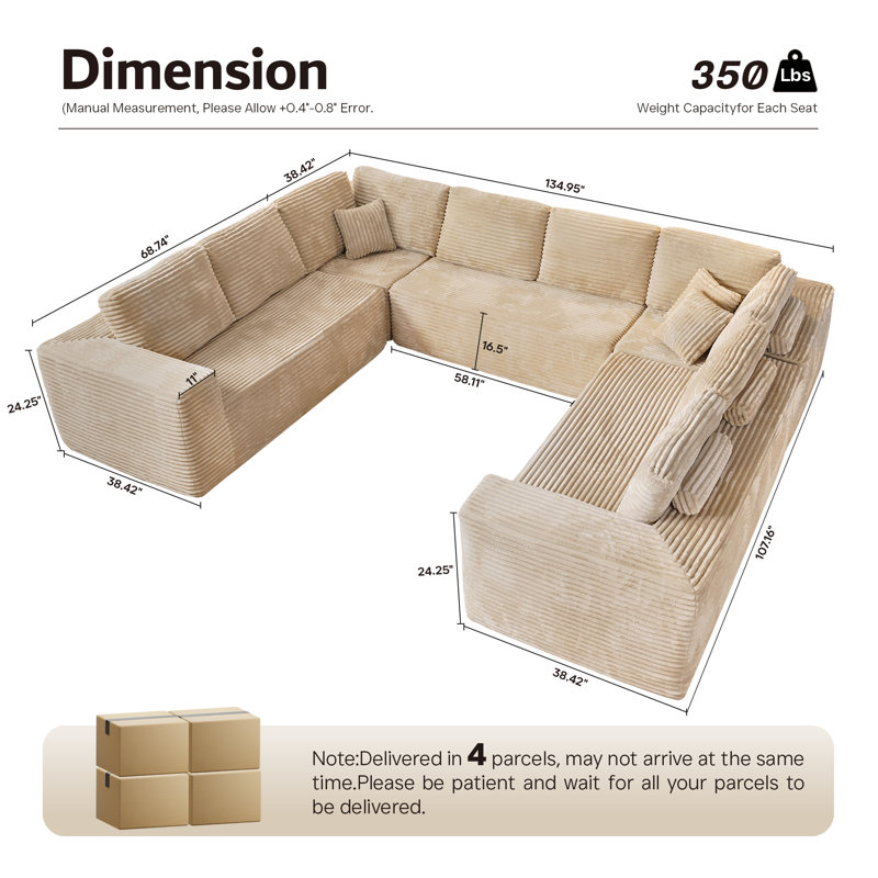 Kustas Boneless No Assembly Required Upholstered Sectional, Free Combination Compression Sofa For Living Room, Home Theater