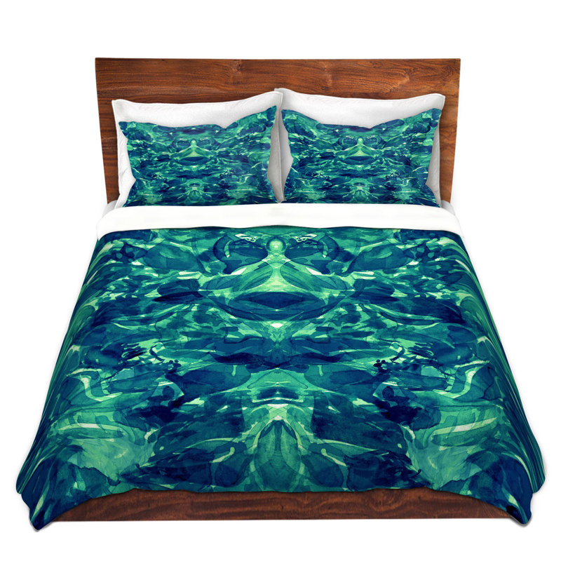  Ensemble de housse de couette Julia Di Sano Enchanted Forest VI, 1 housse + 2 taies très grand lit, Sarcelle / Bleu / Vert