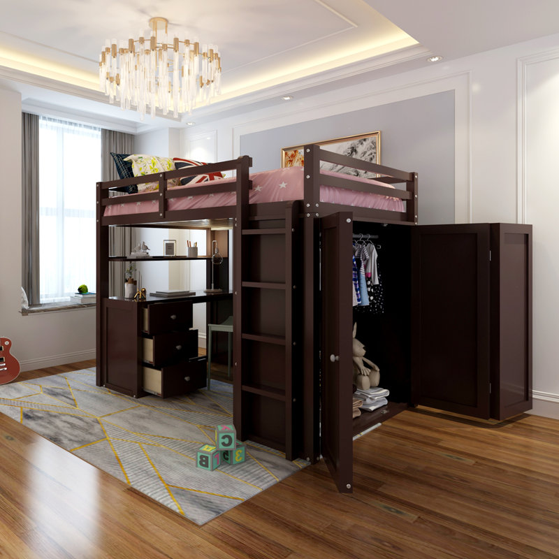 Granvel Kids Full Loft Bed with Drawers, Espresso