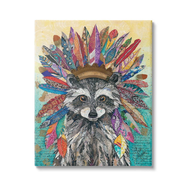 «Bold Tribal Raccoon Mixed Ephemera Collage» par Lisa Morales, impression sur toile tendue, H 20 po x l 16 po x P 1,5 po
