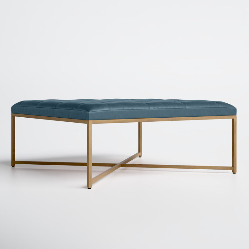 Osa Leather Ottoman - Teal, Peacock Genuine Leather
