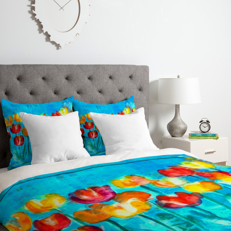 Ensemble de housse de couette tulipes, Housse de couette simple / simple TG et 1 taie dé