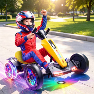 Kart électrique pliable 12V avec roues lumineuses pour enfants de 3 à 6 ans
