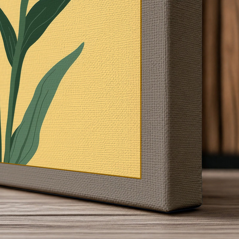 Golden Daisy Trio Botanical - Wrapped Canvas, 18x12 - 45.7 x 30.5 cm, Taupe Border