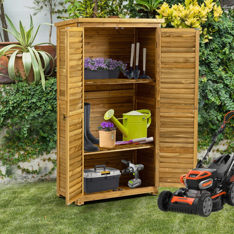 Outdoor Storage Cabinet, Wood Garden Shed With Lockable Door, Waterproof Roof, And 2 Removable Shelves For Patio And Backyard