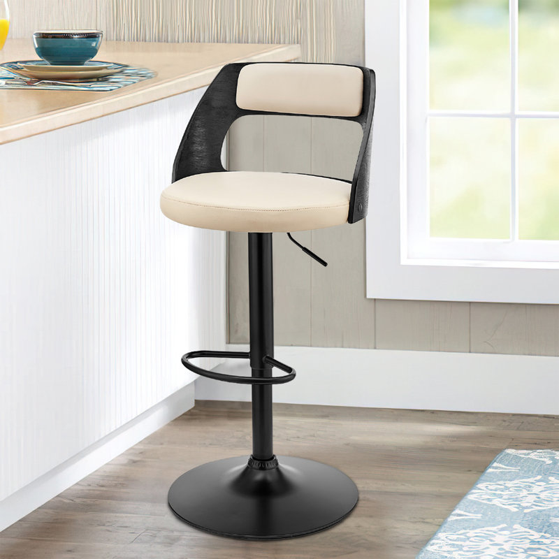 Tabouret de bar pivotant à hauteur réglable Carridice, Noir, Crème