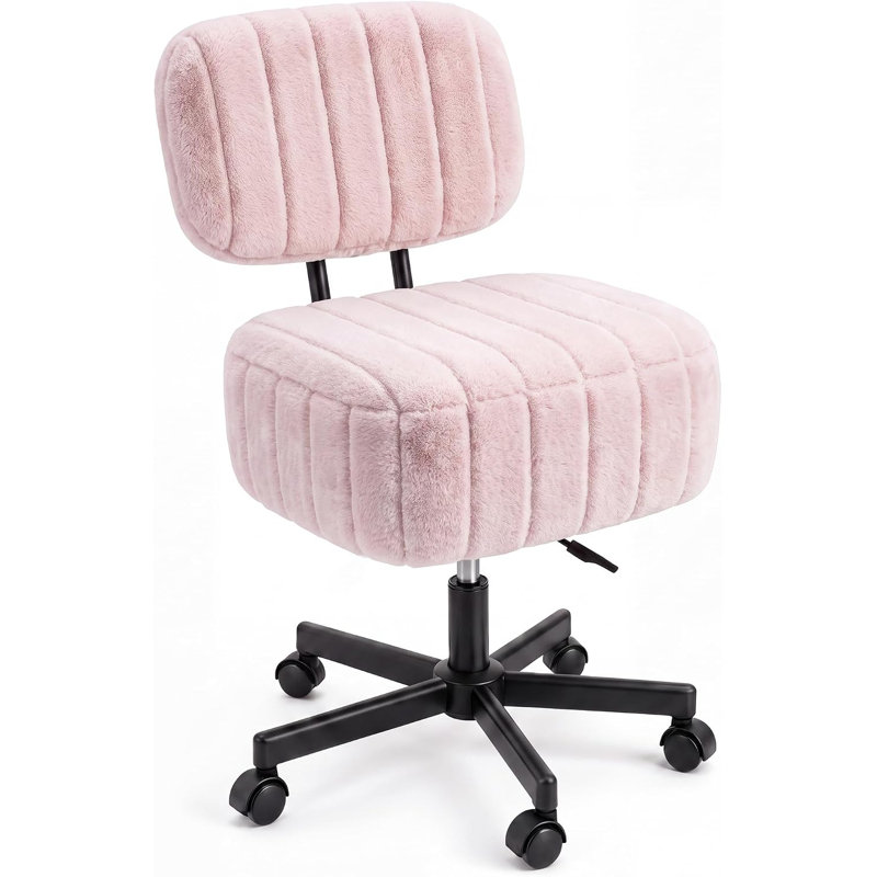 Chaise de coiffeuse à roulettes, petit tabouret de maquillage avec dossier, Rose