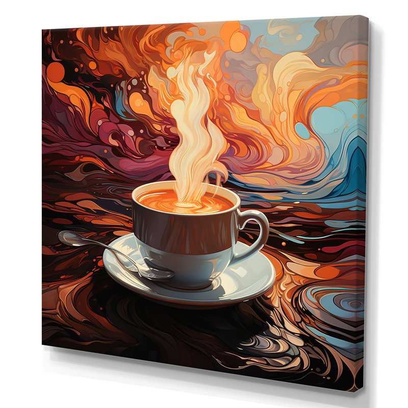 «Yellow Steaming Cup Of Coffee III» - art mural café, H 30 po x l 30 po x P 1,5 po