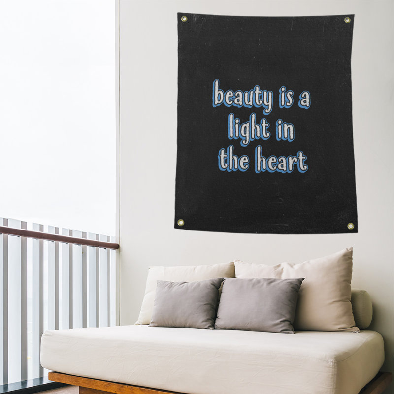Tapisserie tableau noir en polyester citation beauté, H 36 po x l 26 po, Bleu
