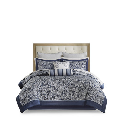 Complete Queen Bedding Sets, Cotton Sheets, Modern Navy Paisley For Home