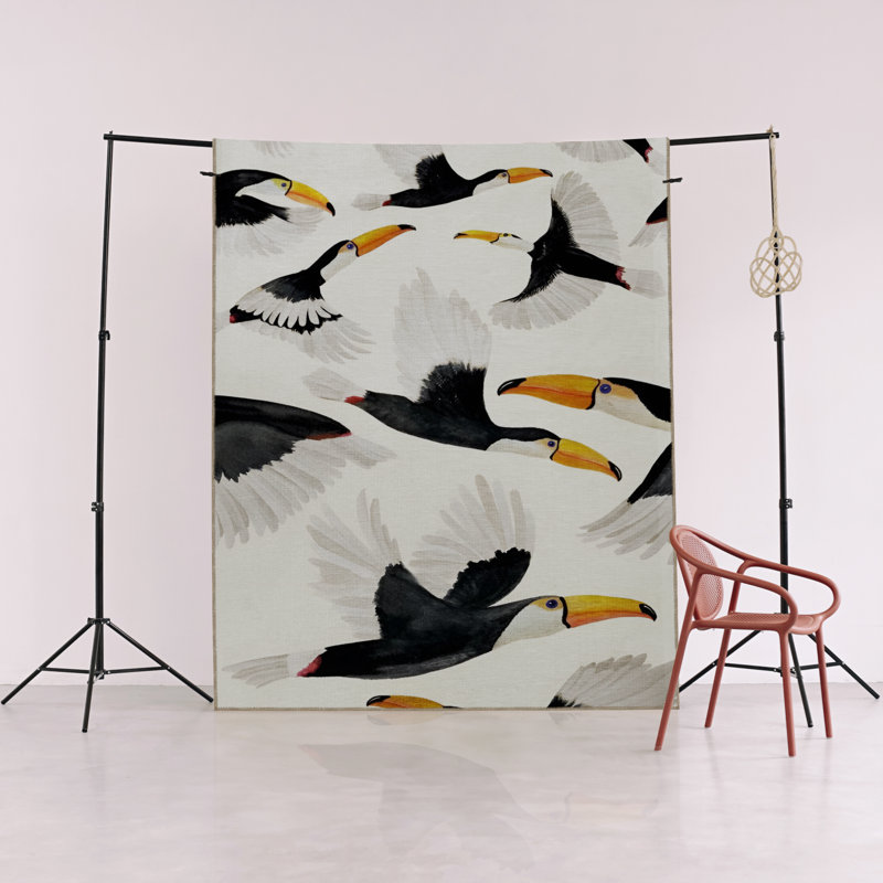 Tapis décoratif moderne à motif de vol d'oiseau touffeté à thème beige, Tapis de couloir 3 pi 3,37 po x 6 pi 6,74 po